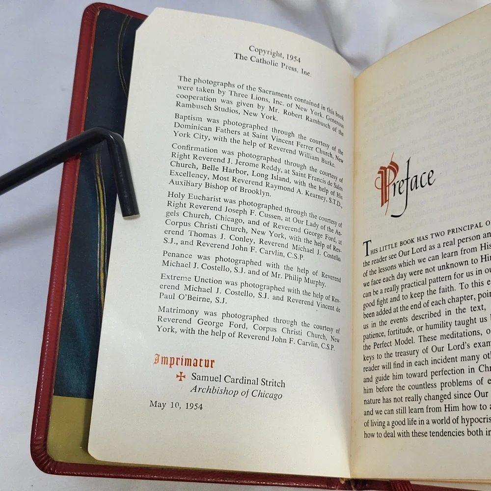 Vintage 1954 The Prayer Book Catholic Press Life of Christ Red Gilt Illustrated